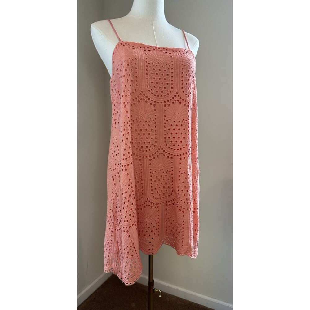 Pink Lily Eyelet Lace Slip Dress Orange Sherbert Coral Cotton Size Medium